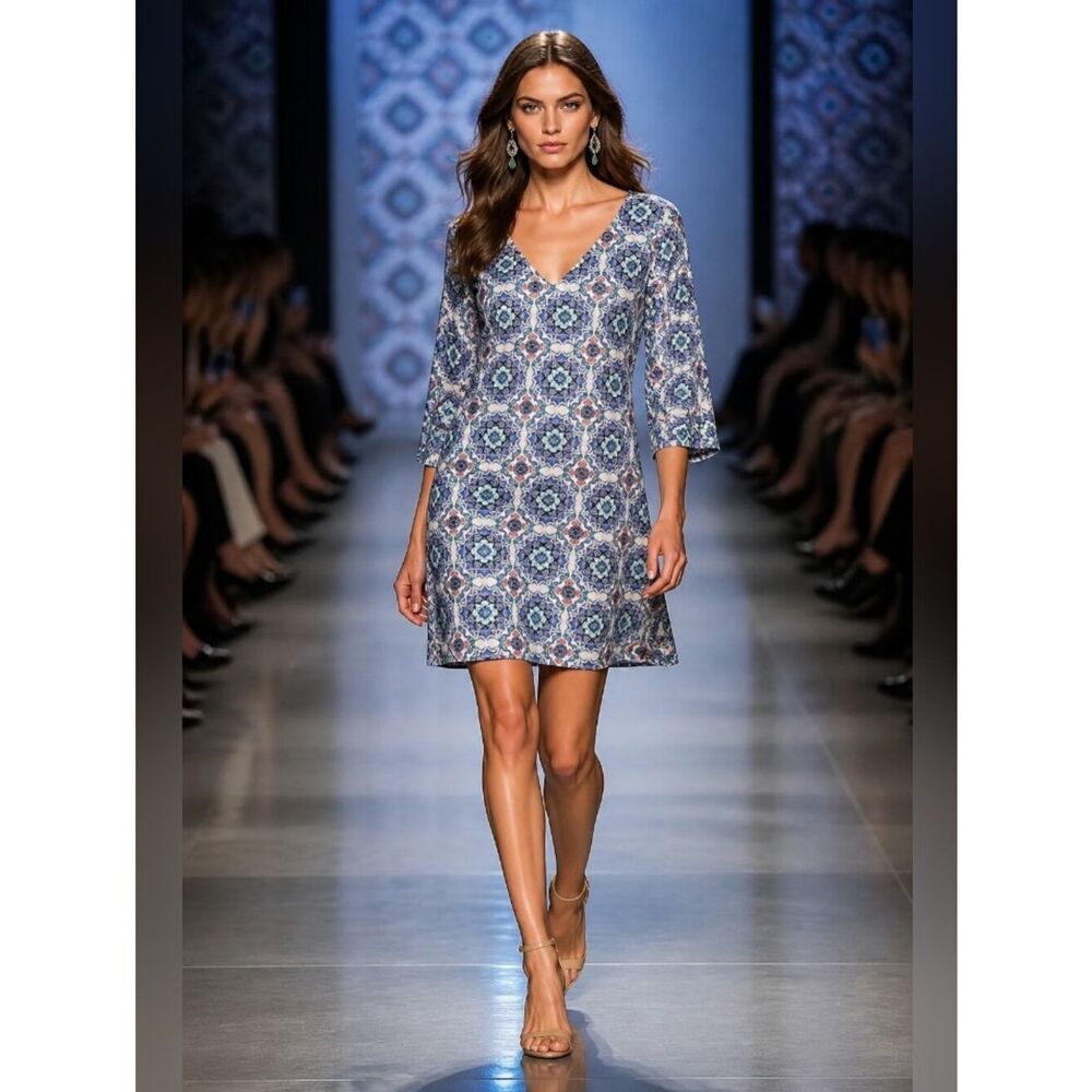 Sami & Jo Blue Floral Lace-Textured Plus Dress with Coral Accents